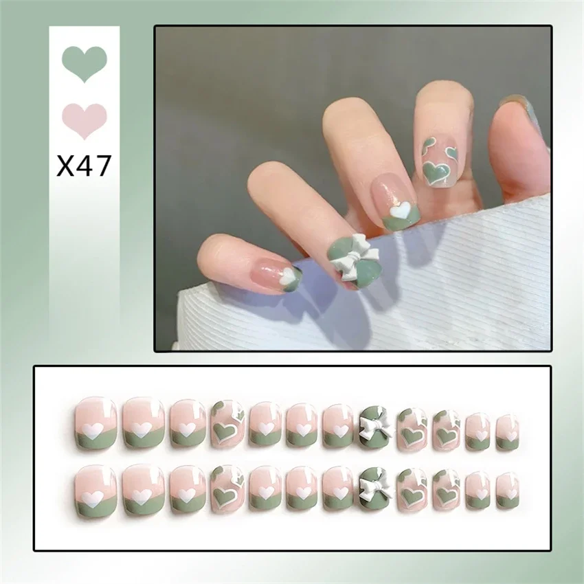 24Pcs/Set French Handmade Wearing False Nails Butterfly Glitter Fake Nail Art Full Coverage Removable Artificial Press on Nail