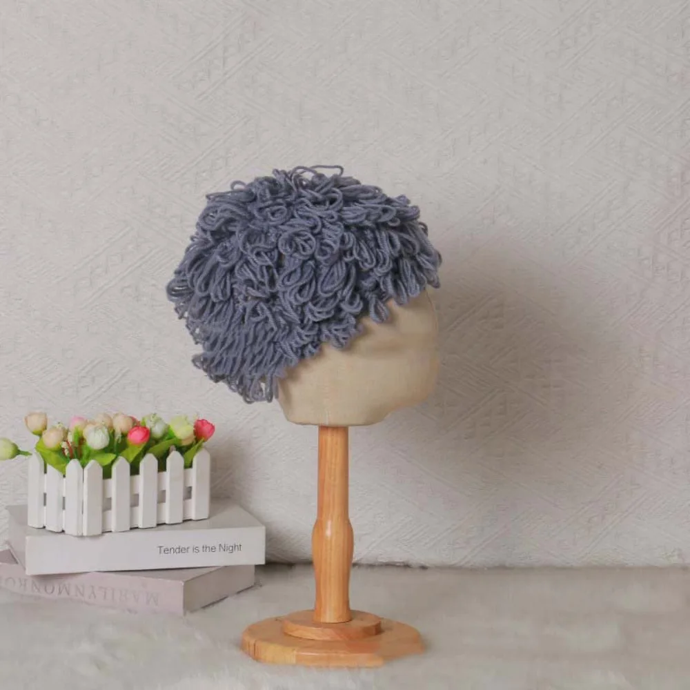 Breathable Baby Curly Hair Hat Elastic Instant Noodle Head Kids Knitted Hat Windproof Brimless Baby Woolen Cap Photography Props