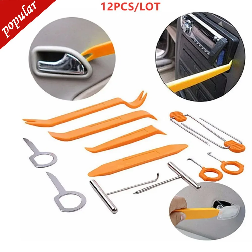 

1set 12pcs Car Radio Door Clip Panel Trim Dash Keys Audio Removal Pry Tool Kit Plastic Remove Key Extractor For Car Bmw