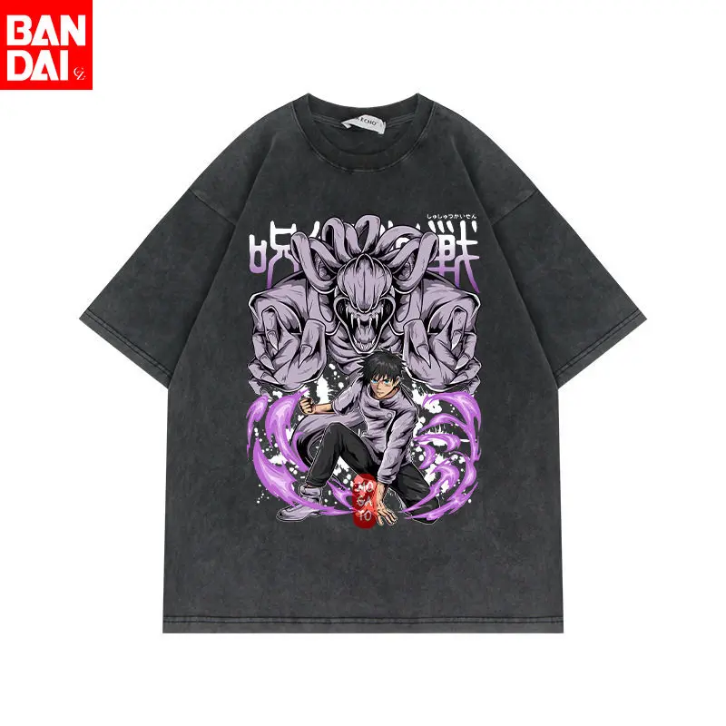 Jujutsu Kaisen Megumi Fushiguro Max Elefanten-Lila-Aura Vintage Washed T-Shirt 2026 Sommer Oversized Grafik-T-Shirt für Herren und Damen