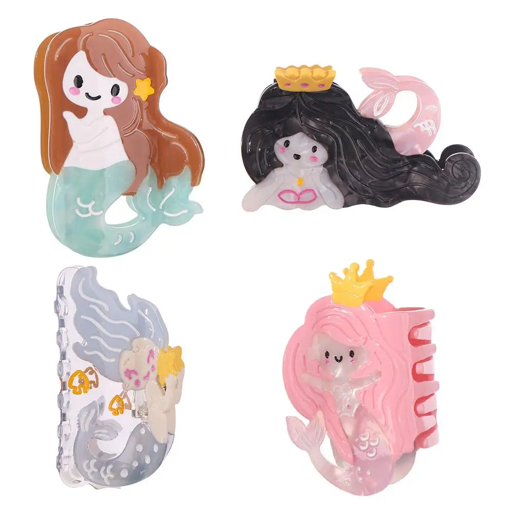 

Sweet Geometry Cartoon Mermaid Hair Claw Ponytail Clip Novetly Creative Hair Claw Lovely Acetic Acid Shark Clip Girls
