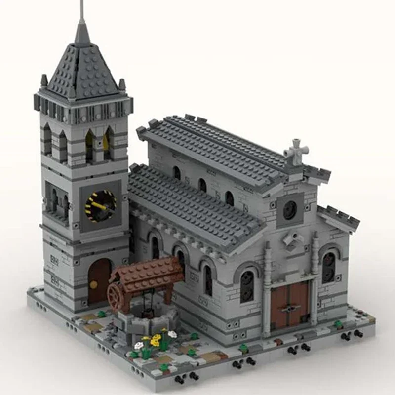 Moc tijolos de construção vista rua modelo igreja medieval tecnologia blocos modulares presente do feriado brinquedos para crianças conjuntos diy montagem