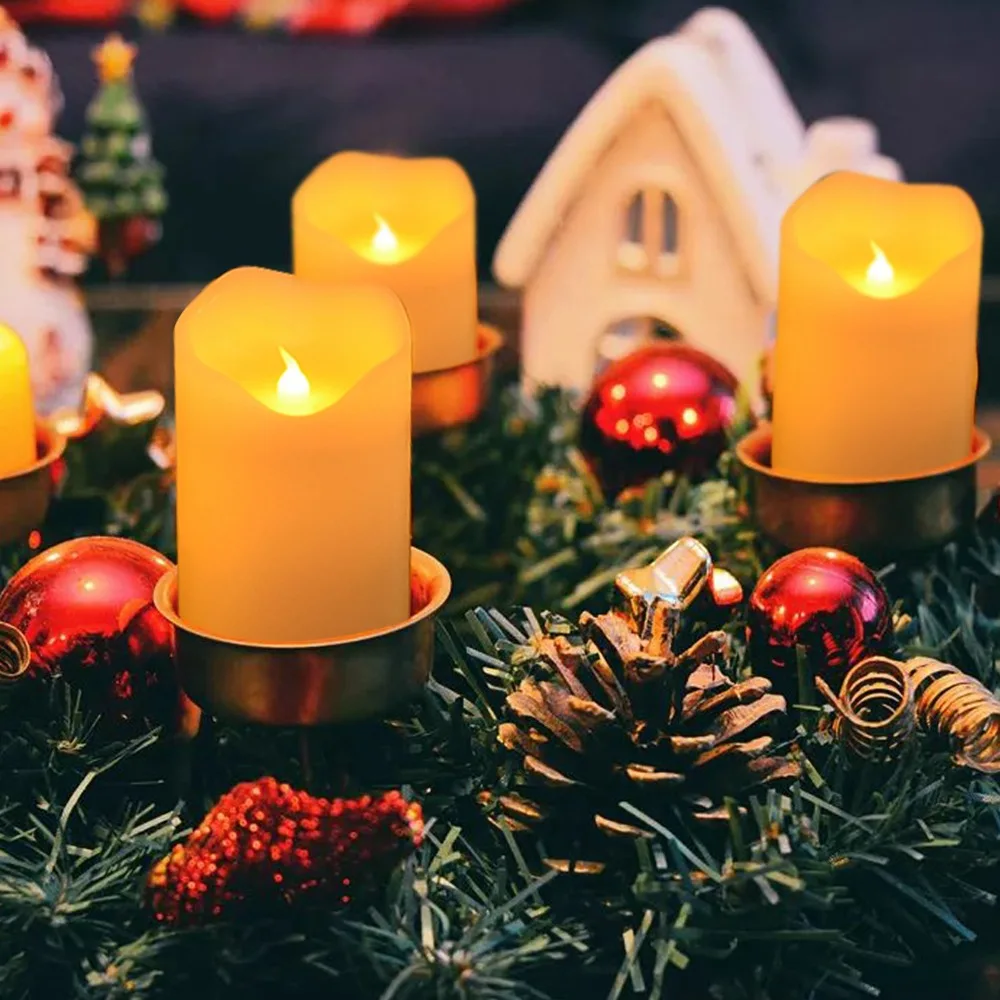 Warm Yellow Lighting LED Candles Flame Effect Battery Operated Artificial Candle With Base Remote Control Electric Candle
