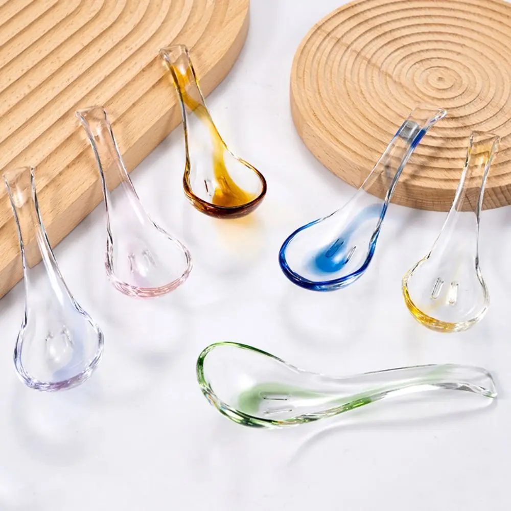 Easy To Clean Colorful Crystal Glass Spoon Elegant Exquisite Condiment Spoons Smooth Household Dessert Teaspoons Party