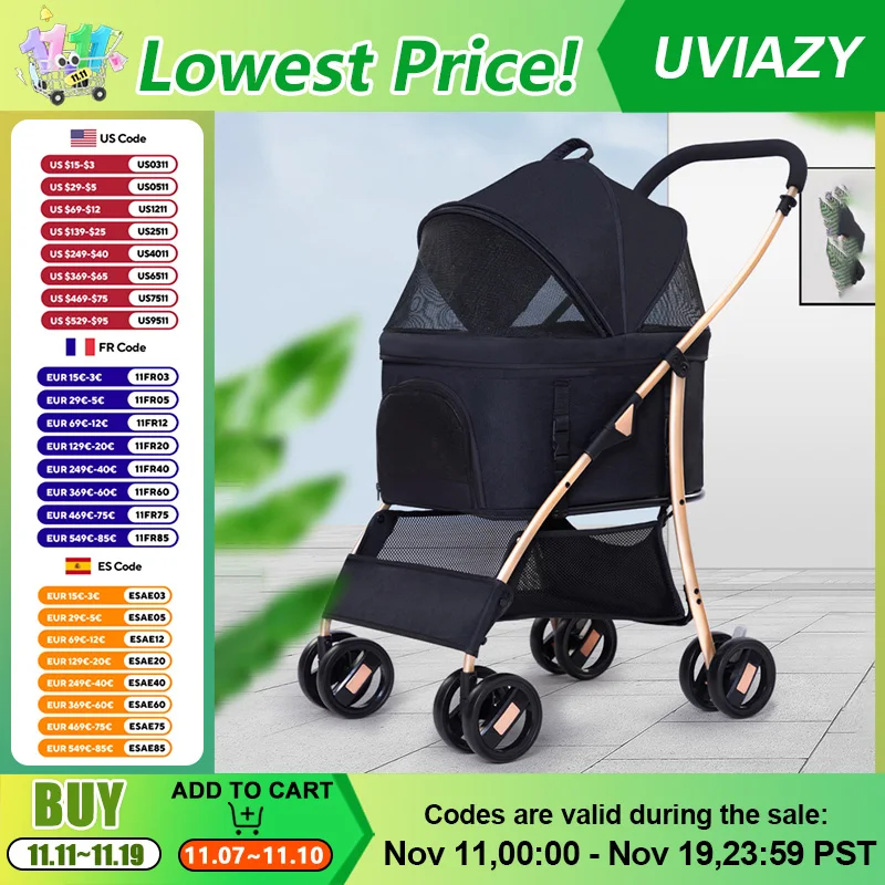 عربة أطفال قابلة للطي عربة كلب قابلة للفصل للكلاب الصغيرة والمتوسطة والسفر في الهواء الطلق مع سلة تخزين كبيرة عربة الحيوانات الأليفة #1