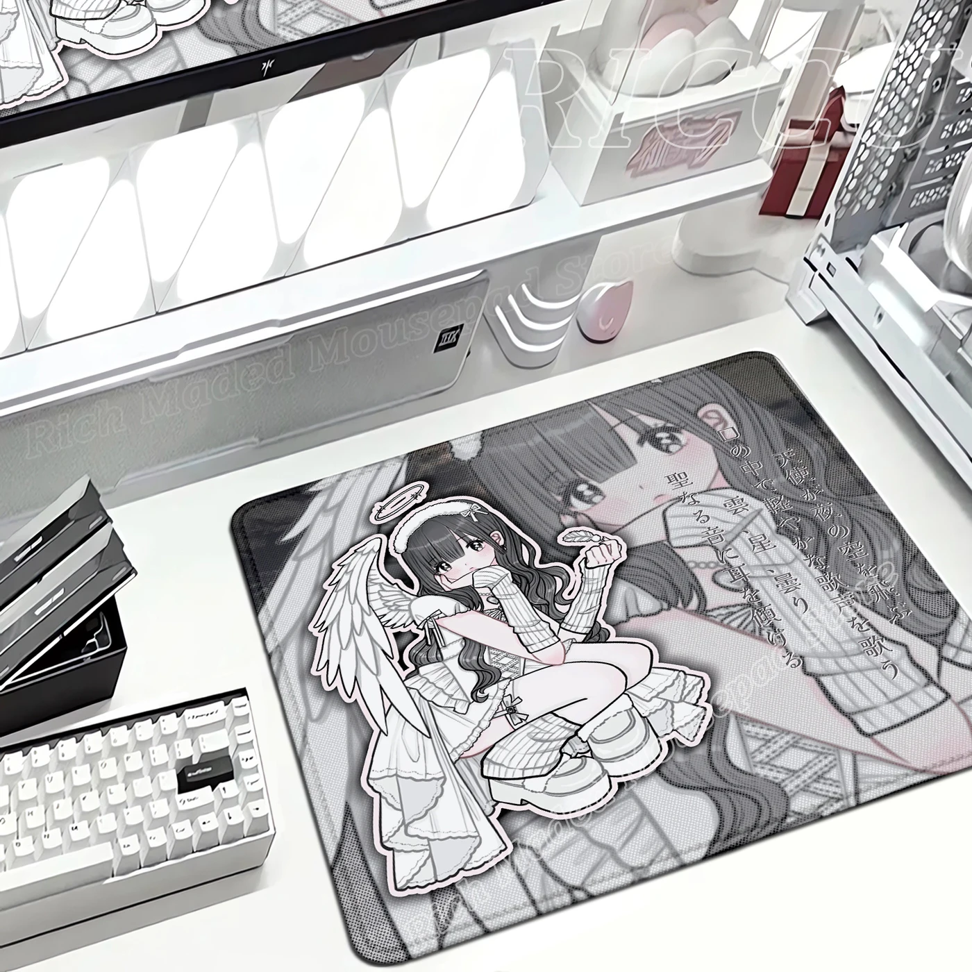 Cute Pinkly Mouse Pad Kawaii Anime Angel Girl Mousepad Office Keyboard Gaming Accessories Desk Mat Home Decor Lock Edge TableMat