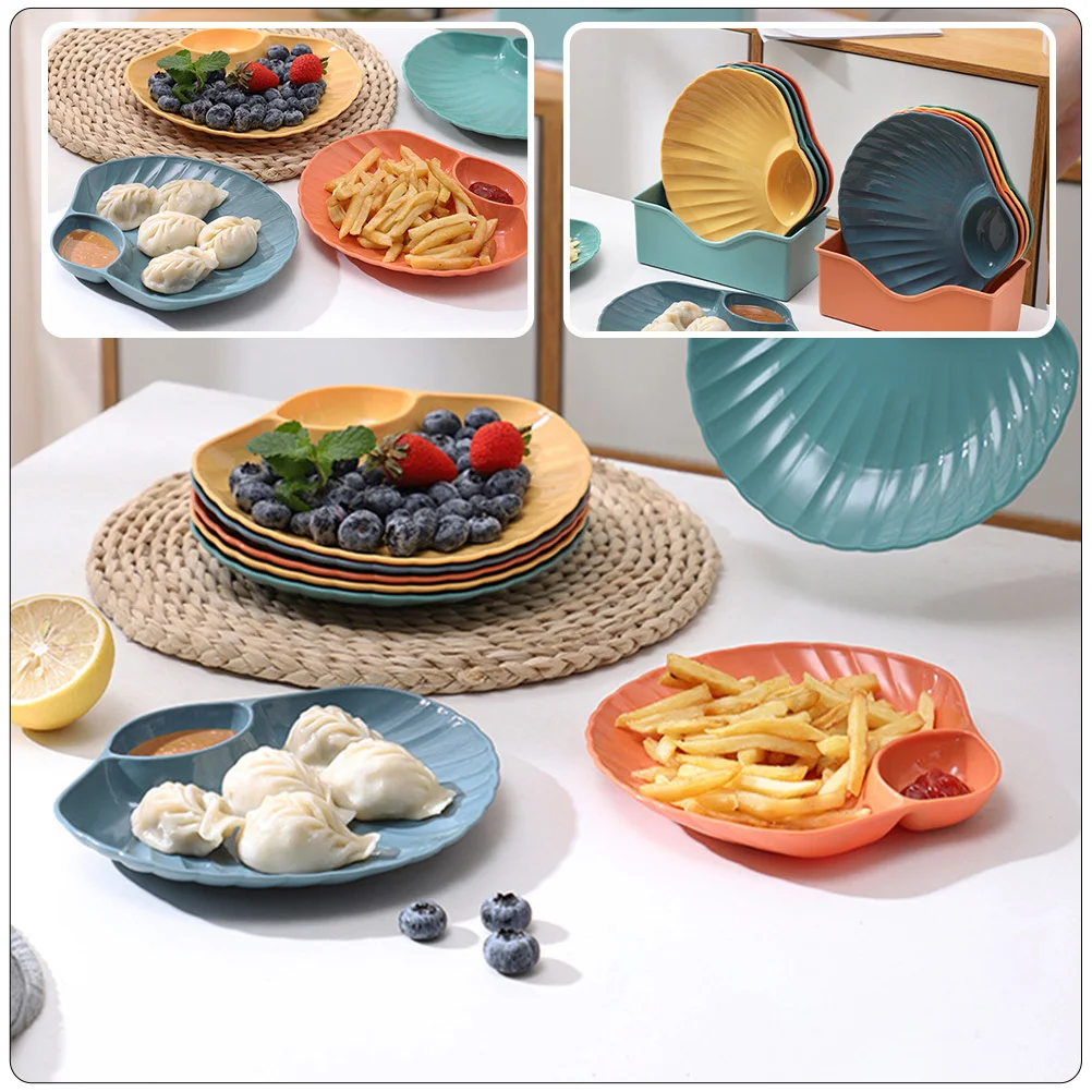 

4pcs Shell Shape Dipping Dish Plastic Sauce Plate For Sushi Dumplings Fries Food Serving Tray Snack Dipping Dish Plastic Plate