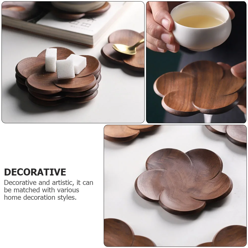 

Plum Flower Shaped Wooden Coaster Heat Insulation Cup Mat For Tea Coffee Mug Tabletop Protector Dining Kitchen Office Home Decor