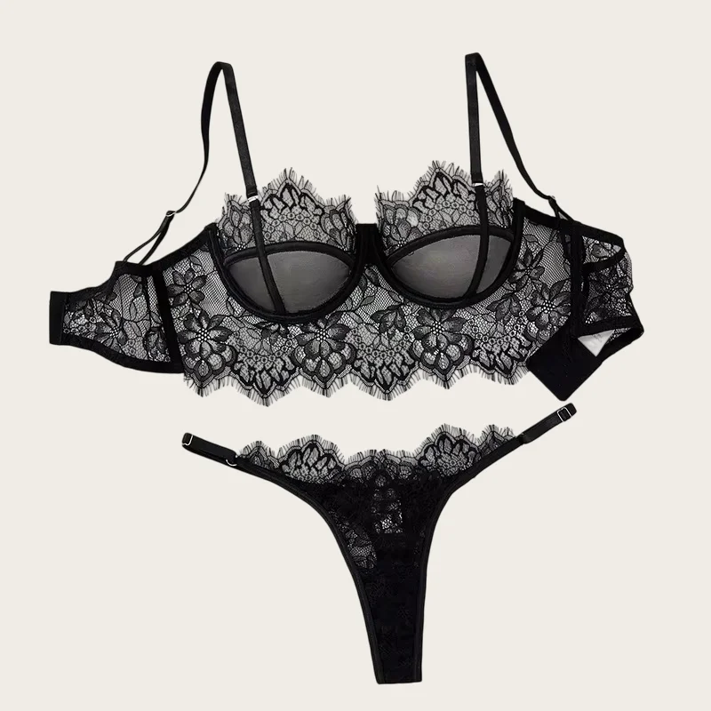 

Sexy Lace Lingerie Set Black Erotic Lingerie Transparent Underwear Fantasy Intimate Lingerie Summer Ultra Thin Bra Panties Sets