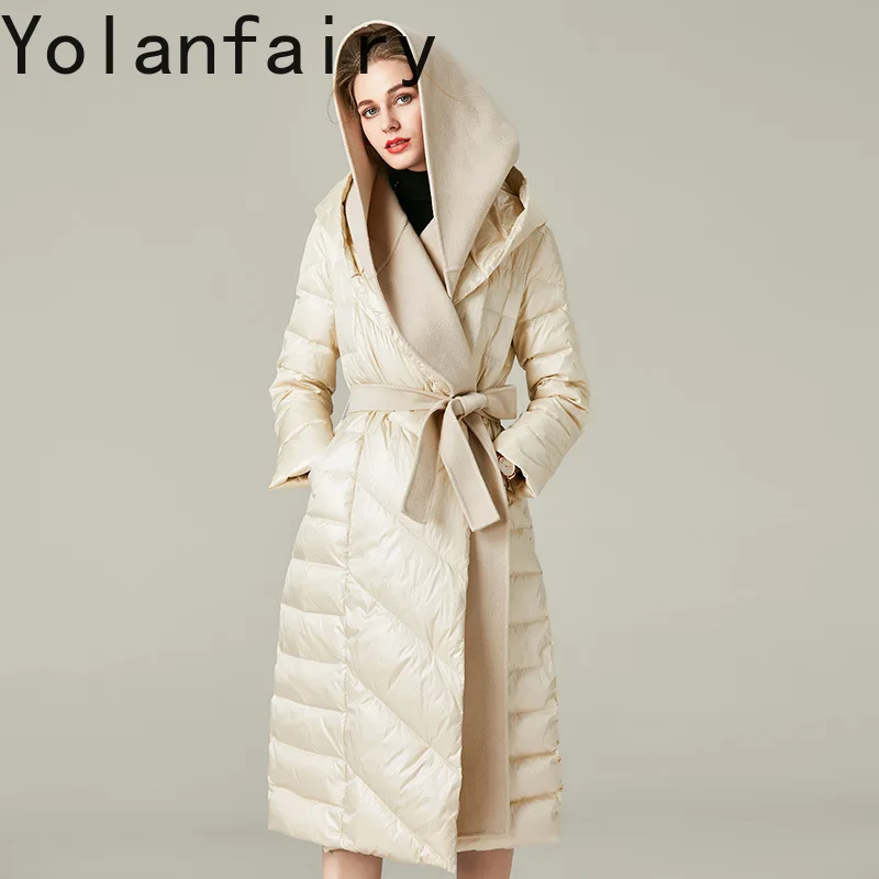 YOLANFAIRY Warm 90% Witte Eend Donsjack Vrouw Herfst Winter 2025 Grote Maat Dames Lange Puffer Jas Capuchon Warme Zwarte Parka's