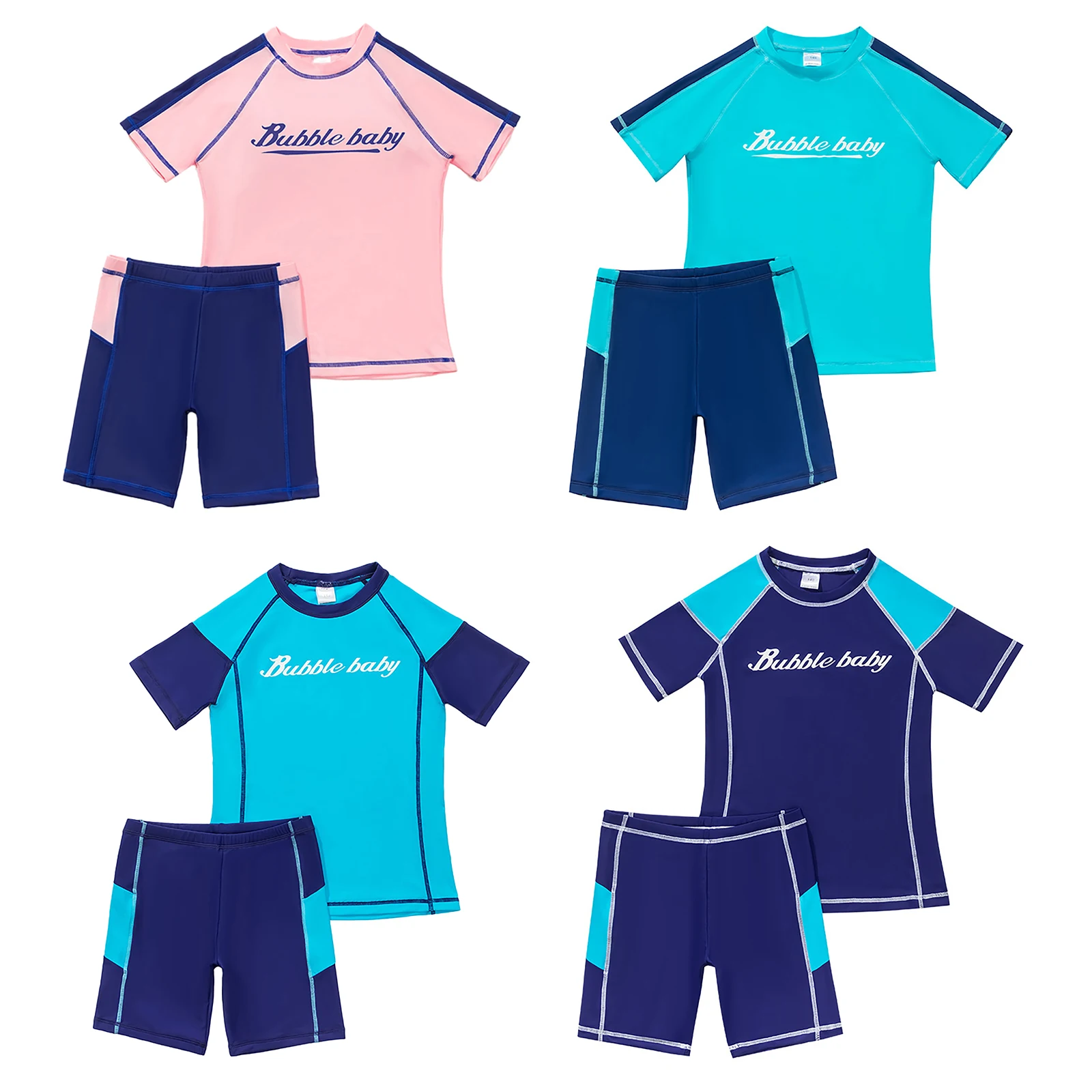 Kids Two Piece Rash Guard Swimsuit Swim Set Short Sleeve Top and Shorts Water Sport Swimwear UPF 50+ Sun Protection Bathing Suit