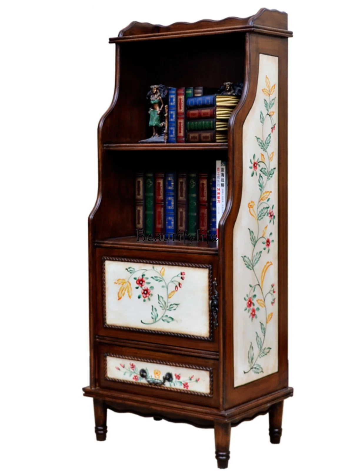 

American Country Single Bookcase Solid Wood Bookshelf File Magazine Storage Drawer Painted Low Cabinet