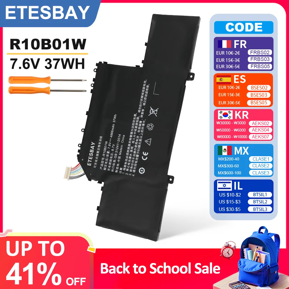 

ETESBAY R10B01W 4866mAh/37WH Laptop Battery For Xiaomi Air 12.5 Inch 161201-01 161201-AA 15.6" 13.3" Notebook 4 Cells