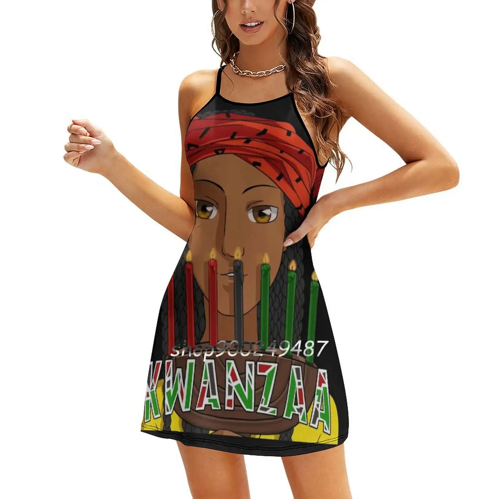 Kwanzaa Kinara velas mujeres primavera otoño vestido de manga larga vestido Casual femenino Kwanzaa Kinara velas África africano siete