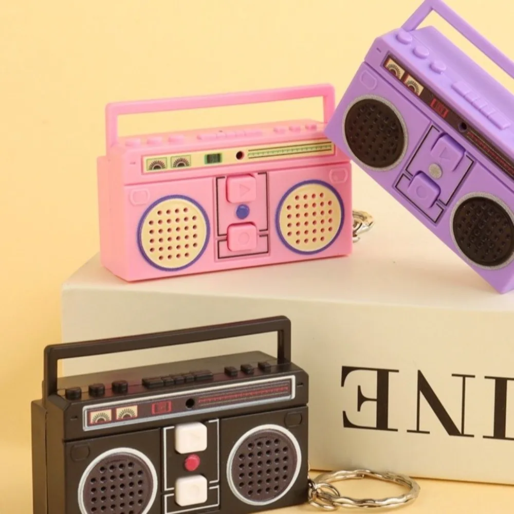 Mini Size Radio Shape Keychain Retro Style Exquisite Design Music Recorder Keychain Plastic Material Macaron Color
