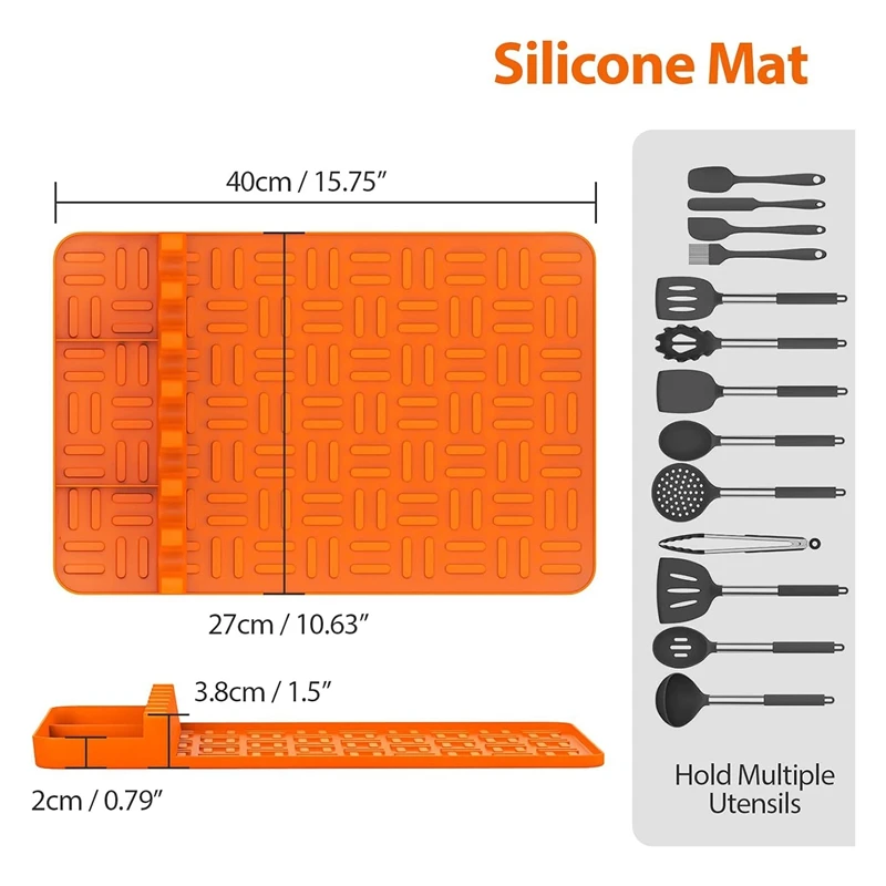 Silicone Griddle Tools Mat Griddle Tools Mat With Drip Pad,Side Shelf Mat Grill Utensils Holder Griddle Accessories