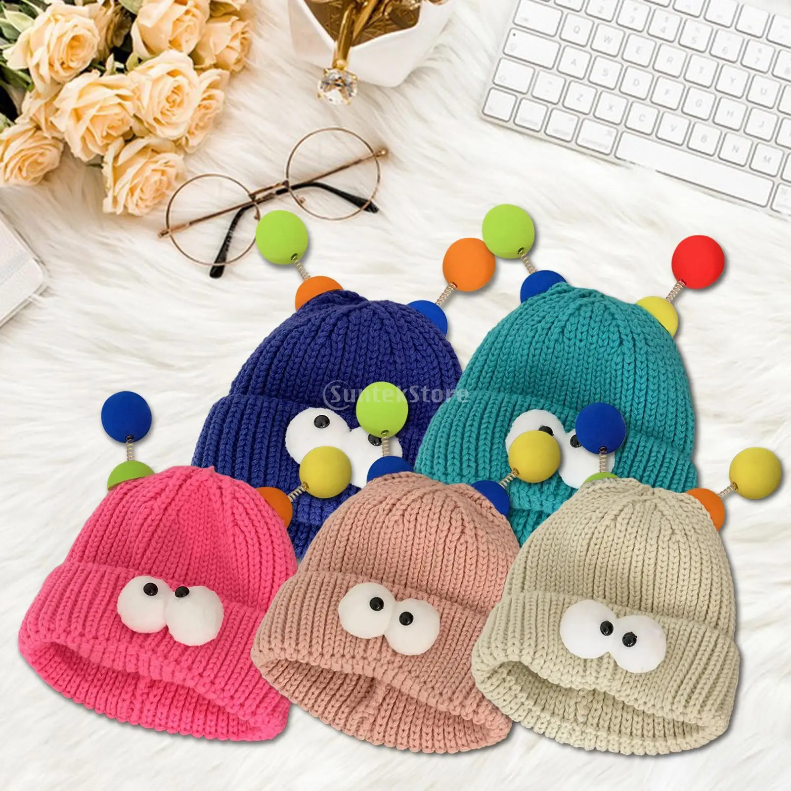 Winter Cute Glowing Little Monster Knit Hat Women Funny Glowing Pink Green Violet Beanie Hat Fashion Street Accessories