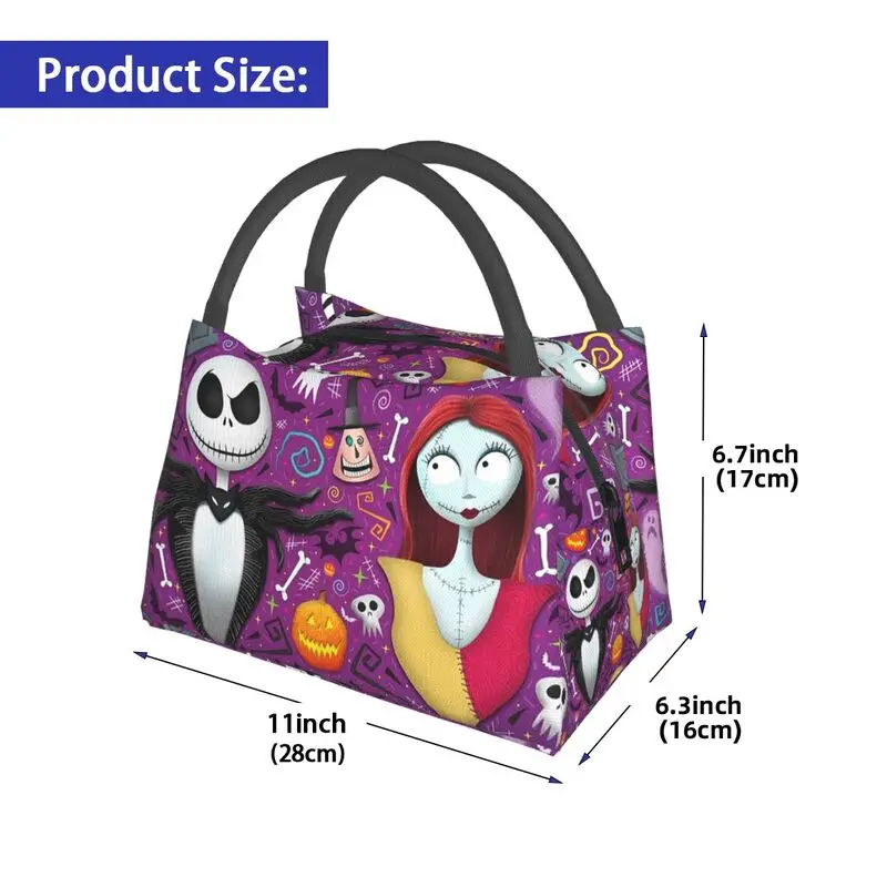 تيم بيرتون عيد الميلاد فيلم الرعب الحرارية معزول أكياس الغداء جاك سالي الجمجمة هالوين المحمولة حاوية الغداء وجبة عبوة طعام #3