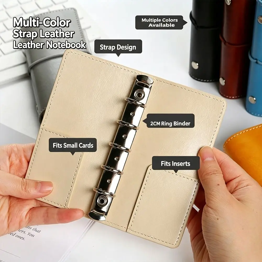 New PU Leather Refillable Pocket Notebook Portable Refillable Metal Ring Binder Strap Closure Ring Binder Notebook Daily Notes