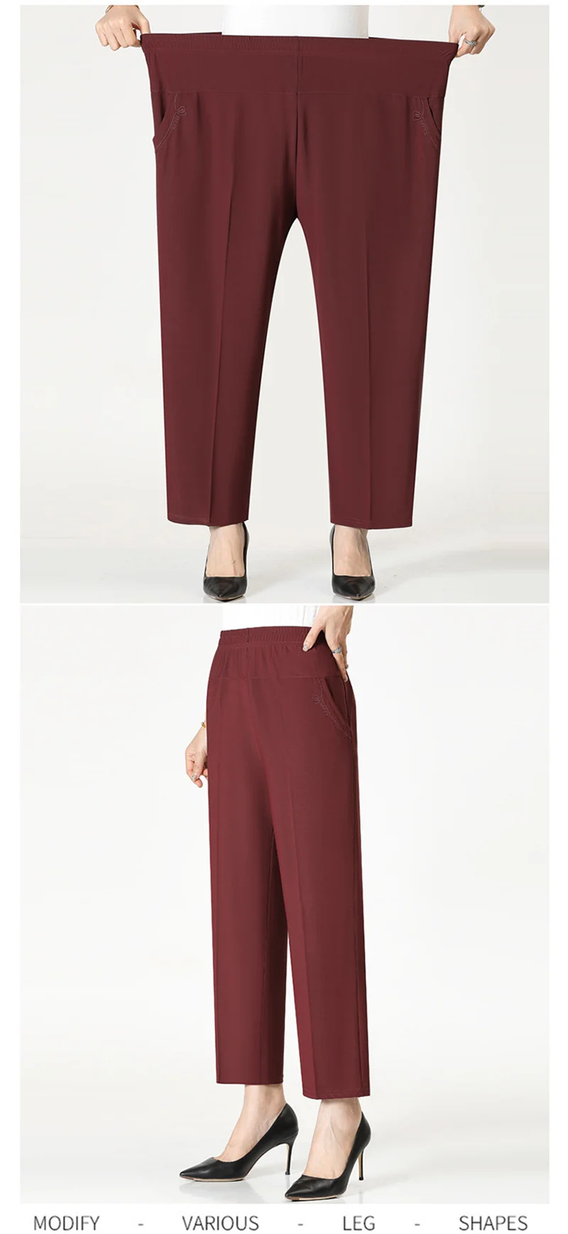 Extra Large Mom Summer Straight Pants Middle-Aged Women Elastic High Waist Grandma Ice Silk Cropped Pants Female Casual Pants