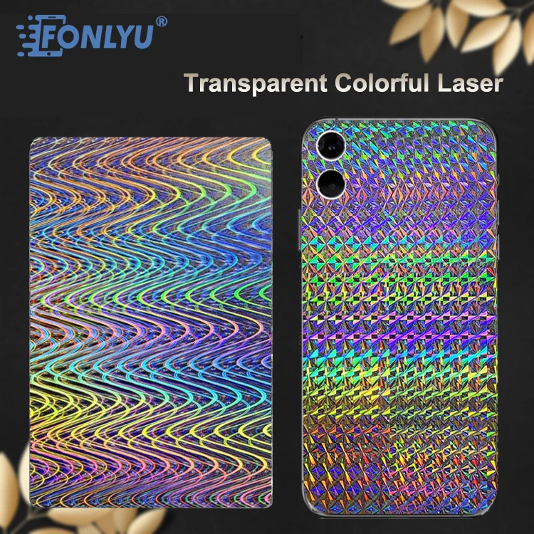 

FONLYU 50PCS Transparent Colorful Laser Back Film Smartphone Skin Sticker Back Housing Cover Protector for Blade Cutting Machine