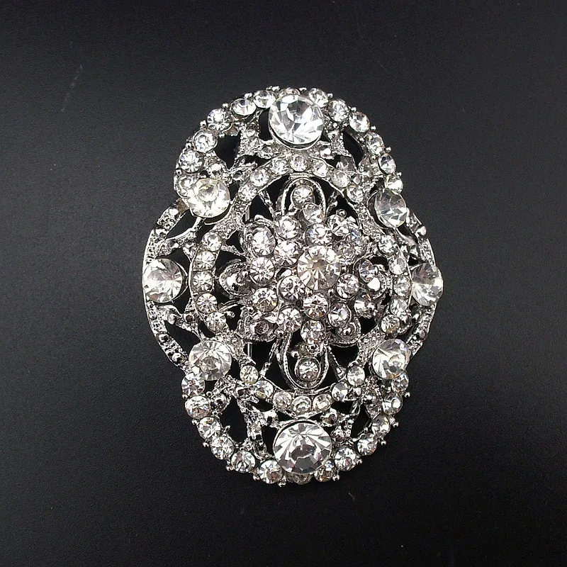 1 Piece Fashion Women Rhodium Plated Rhinestone Crystal Vintage Oval Bridal Wedding Collar Brooch Pin New Item No.: BH7654