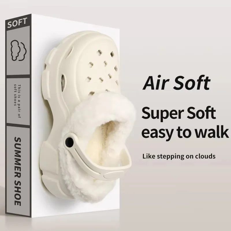Winter Plush Fleece Lined Clogs Women Thick Platform Sole Warm Cotton Slippers Non‑Slip Indoor Outdoor Casual Home Shoes
