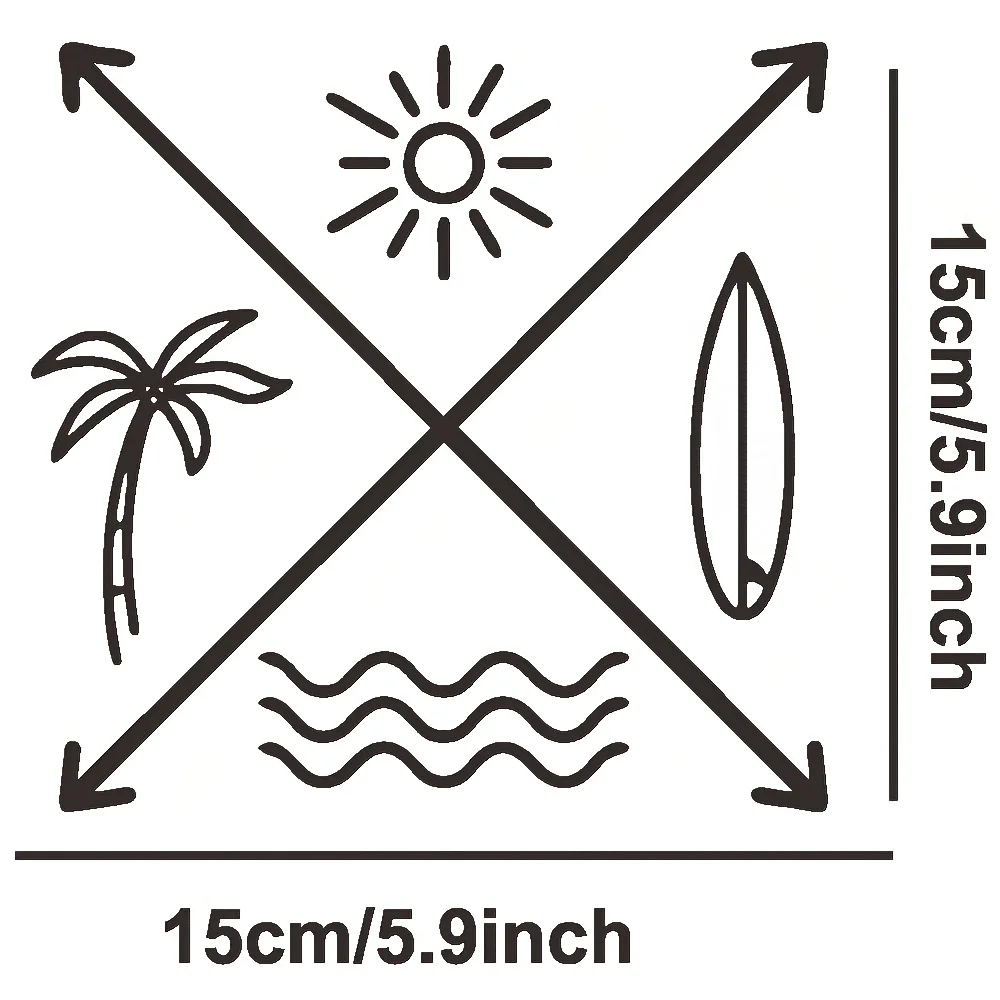 2D Plane Sticker Tropical Surfing Cross Arrow Car Sticker - Surfboard, Ocean Wave And Palm Tree Pattern - Vinyl Decals for Cars