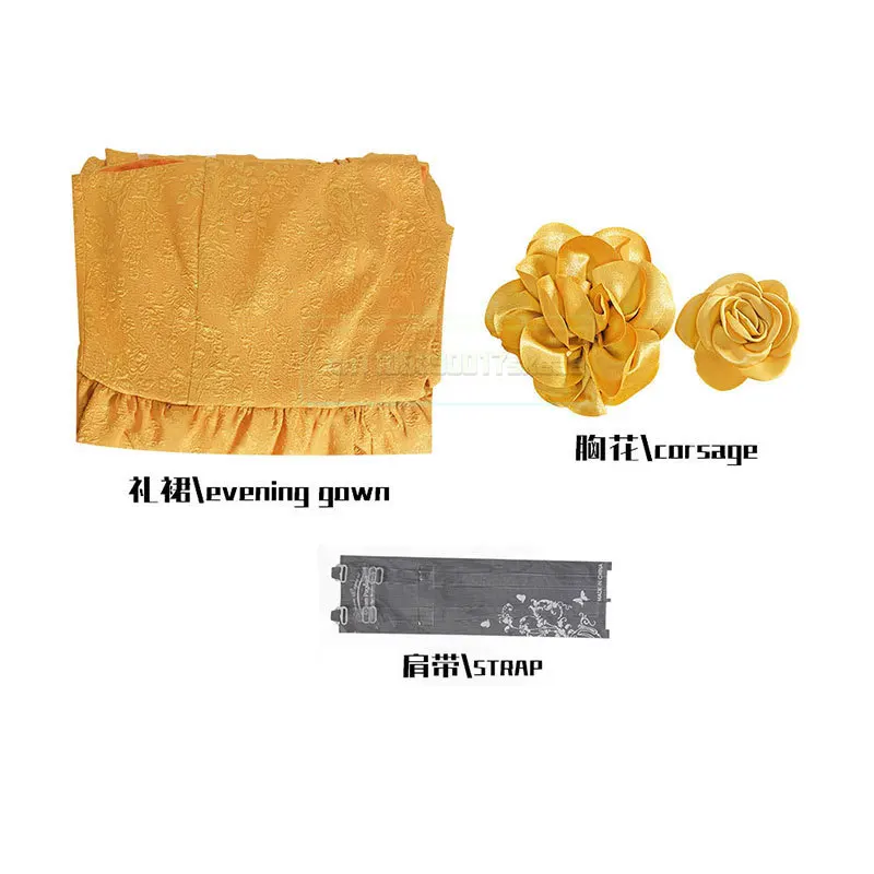 أنيمي شخصية تأثيري واحد الكتف الأصفر روز ثوب زي فيلم أرنب أصفر فستان طويل احتفالي حفلة السيدات الدعائم مجموعة 2026 #6