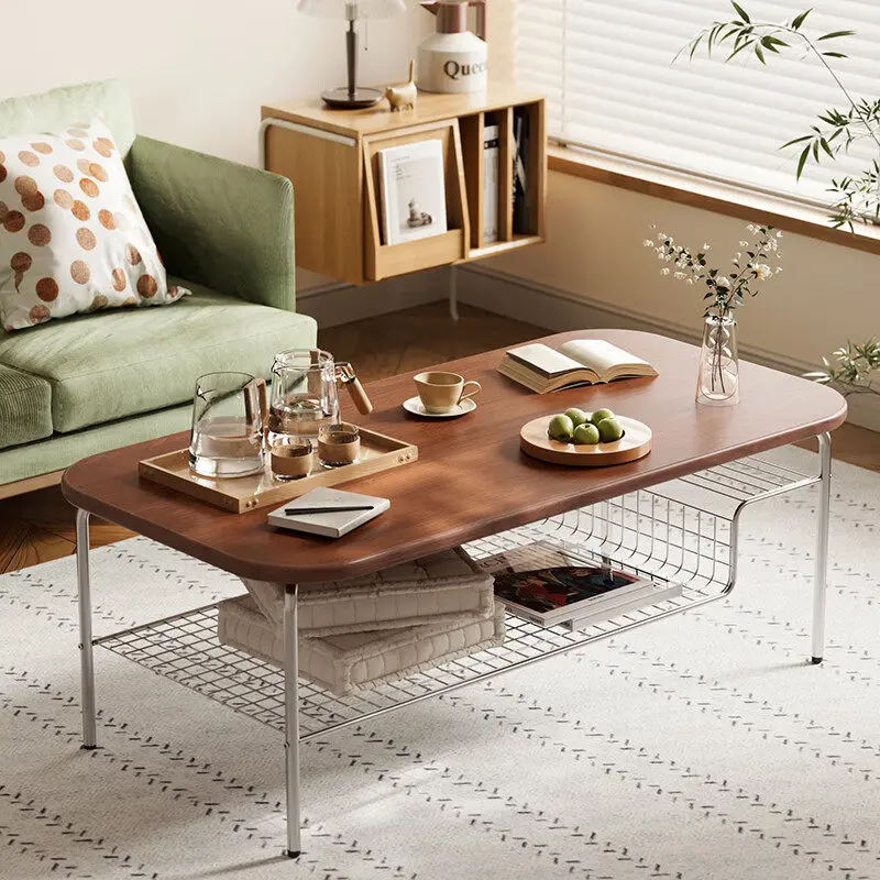 

Japanese Aesthetic Coffee Table Living Room Space Saving Modern Designer Metal Side Table Storage Meubles Postmodern Furniture