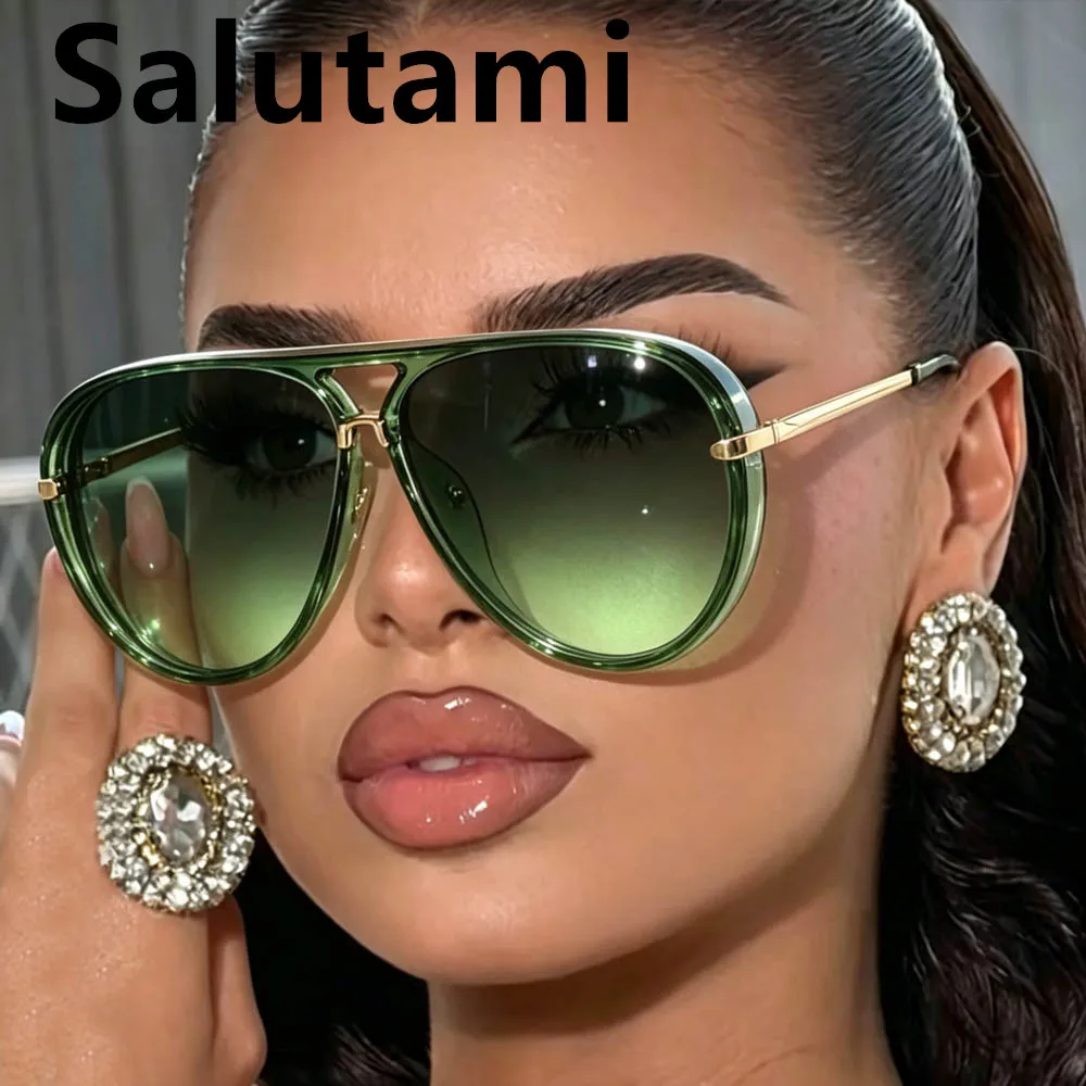Vintage Green Pink Pilot Sunglasses For Women Men New Fashion Alloy Gradient UV400 Sun Glasses Ladies Oval Frame Outdoor Shades