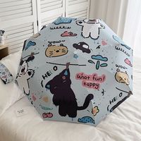 Semi-Auto Tri-Fold Umbrella: Digital Print Cat Dog Paradise, 8 Ribs Black UV Coating, All-Weather