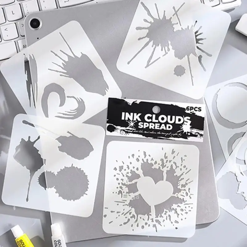 6 個のインクドットステンシル描画テンプレート中空アルバム絵画ステンシル