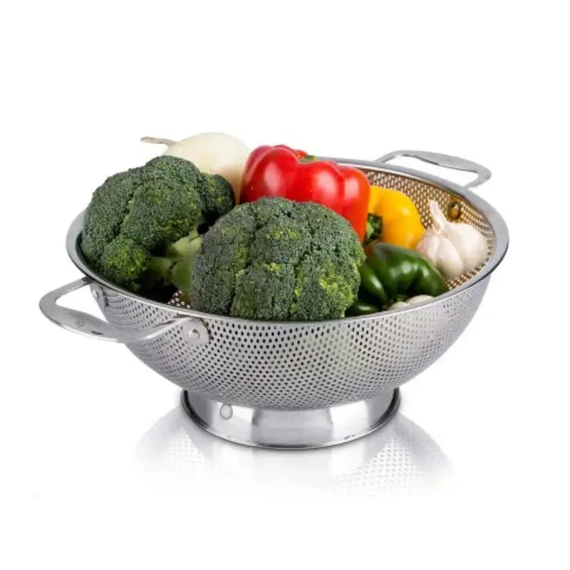Stainless Steel Colander With Double Handle Food Pasta Strainer Basket With Self-draining Solid Ring Base Fine Mesh Filter view 5