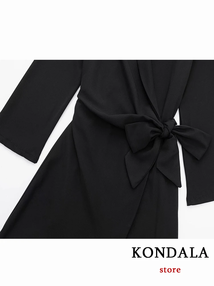 KONDALA Vintage Solid Black EINE Linie Frauen Kleid Langarm V-ausschnitt Spitze Sexy Mini Elegante Kleid Büro Dame Casual mujer Vestidos