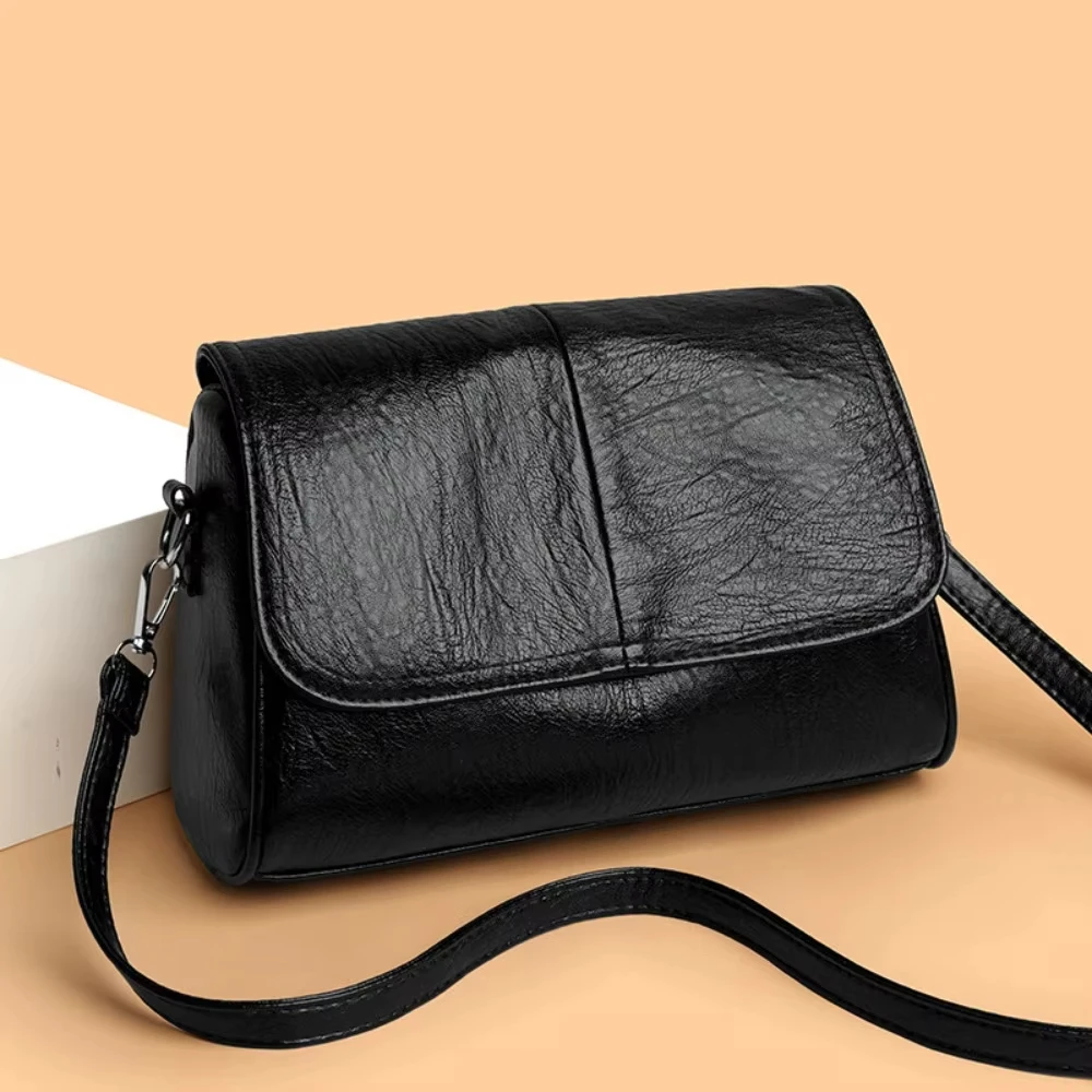 

Retro Oil Wax Leather Crossbody Bag Women Simple Flap Design Shoulder Bag Large Capacity Multi-layer Travel Casual Messenger Bag