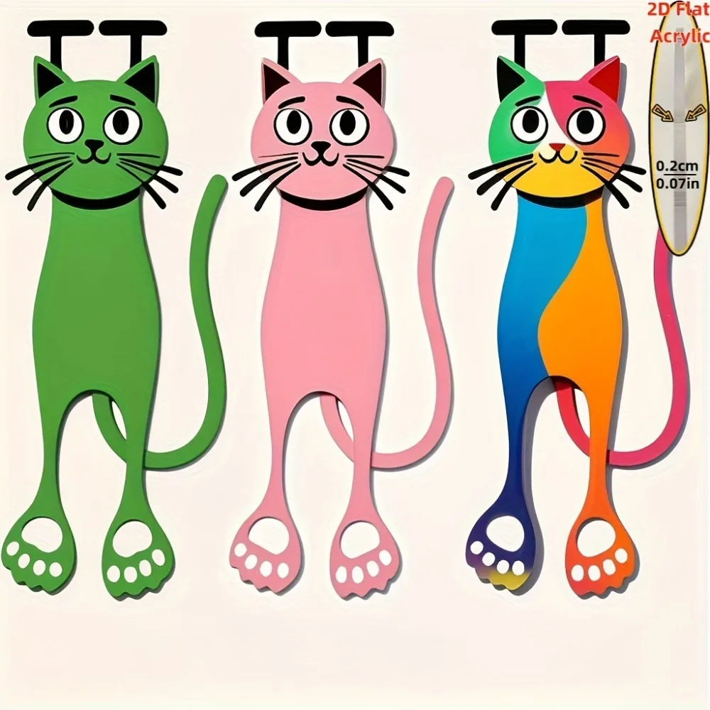 3Pcs Cute Cat Bookmark Acrylic Hollow Page Marker 12.3cm Long Kitty Book Clip, Reading Gift for Kids Students Teacher Library