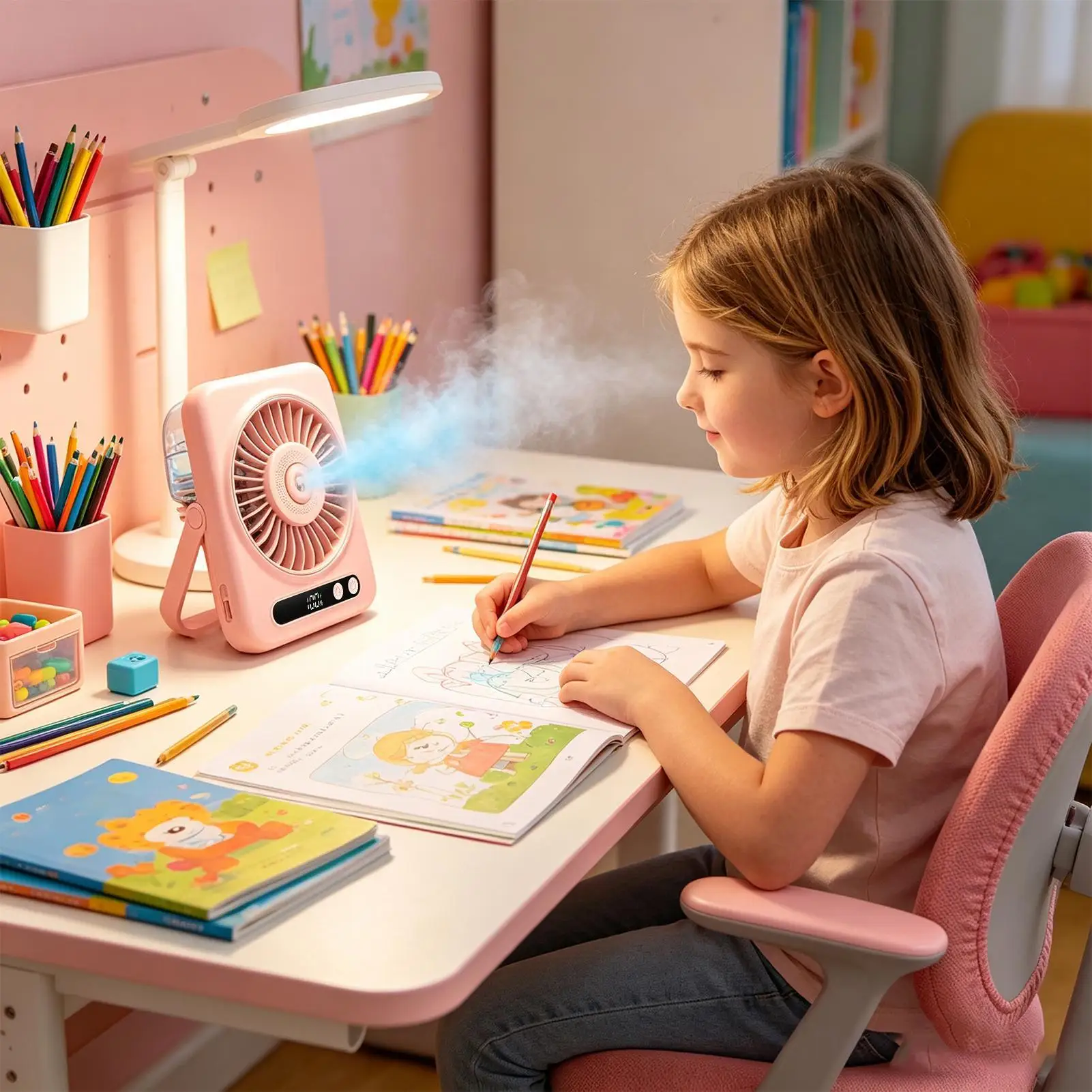Portable Mist Fan 5-Speed USB Rechargeable Sprayer 120-Degree Adjustable Angle LED Display Water Spray Fan For Bedside Dorm