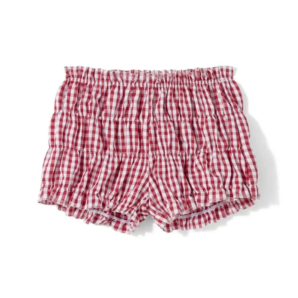 Kawaii Pumpkin Style Red and White Plaid Shorts Red and White Plaid Vintage Plaid Shorts Y2k Elastic Lolita Pettipants Lolita