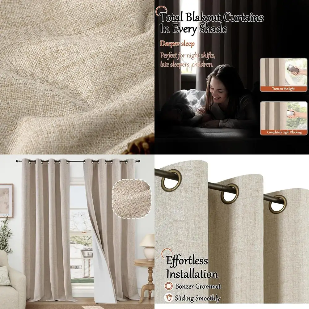 

60 Inch Wide Blackout Curtains, 84 Inch Length, 2 Panels, Thermal Insulated, Soundproof, Grommet Top, Boho Style, White Liner, M
