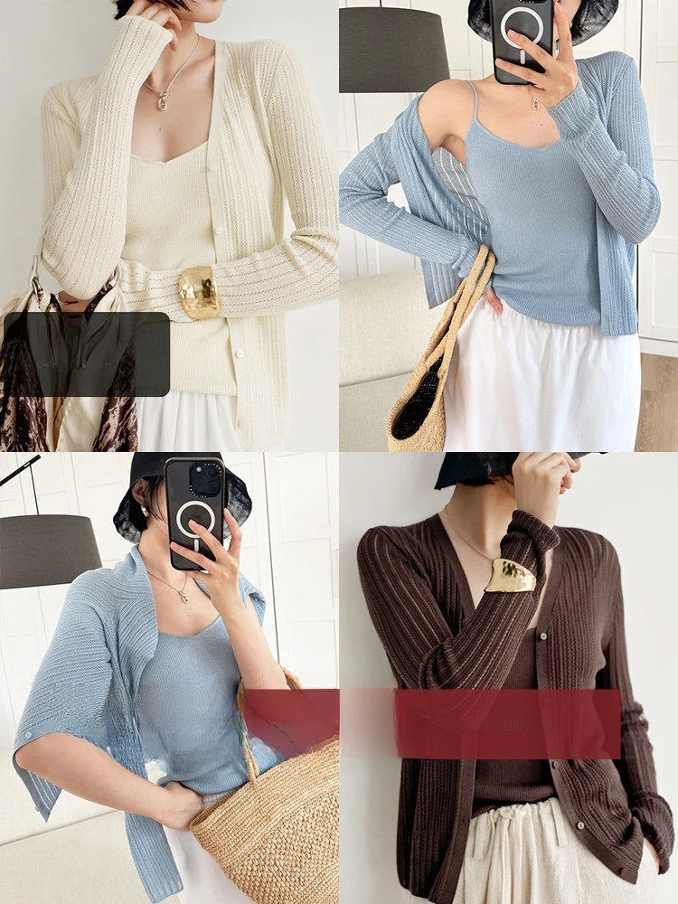 

Комплект Amyy Studios: Кардиган с V-образным вырезом и ажурным узором из ацетатной пряжи, длинный рукав, на пуговицах, модный комплект для женщин, премиум-класс.