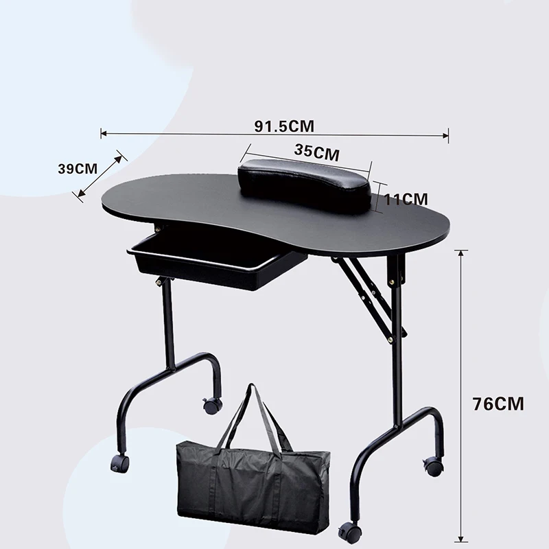 Folding Manicure Table Nail Beautician Desk with Lockable Wheels & Bag Beauty Salon Furniture