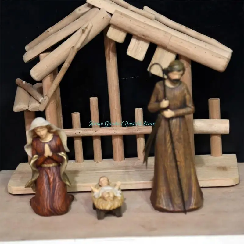 E74E Nativity Scene For Holiday Shelves Fireplaces Mantels Resin Sculpture Art