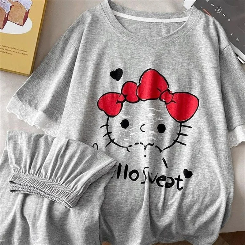 

Hello Kitty Women's Pajama Set Cute Summer T-shirt Short Sleeve Top Shorts Home Clothing Casual Comfortable Sanrios