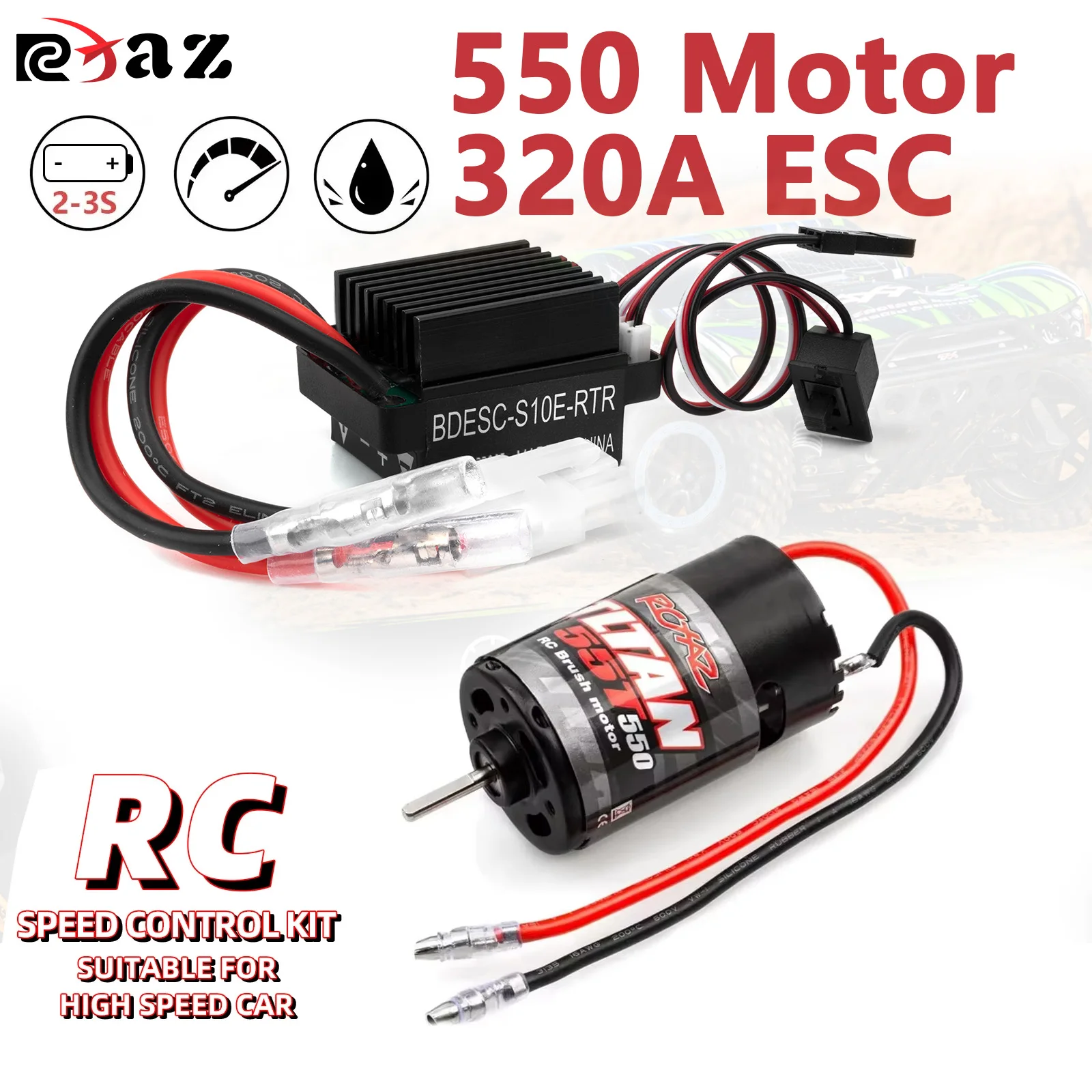 

550 Brushed Motor+320A Waterproof ESC Combo 2-3S Lipo RC Speed Controller Kit for 1/10 RC Crawler Buggy Truck Off-Road RC Car