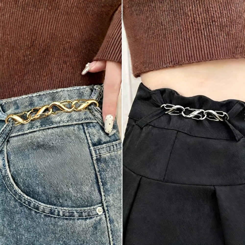 Metal Chain Waist Belt, S-Shaped Buckle Double-Sided Spring, No Punching Detachable Alloy Pants Waist Adjustment Tool for Women