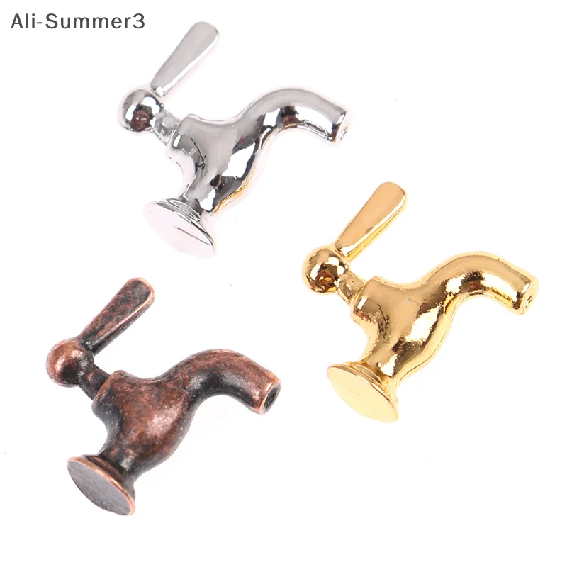 4pcs/set 1:12 Dollhouse Miniature Metal Water Tap Faucet Bathroom Accessories