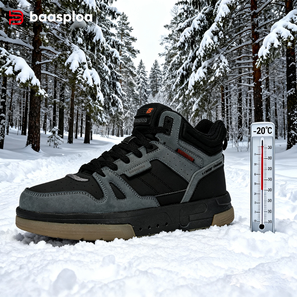  New Baasploa Men's Winter Cotton Shoes Thickened Men's Shoes Outdoor Non-Slip Waterproof Men's Casual Sports Walking Shoes 