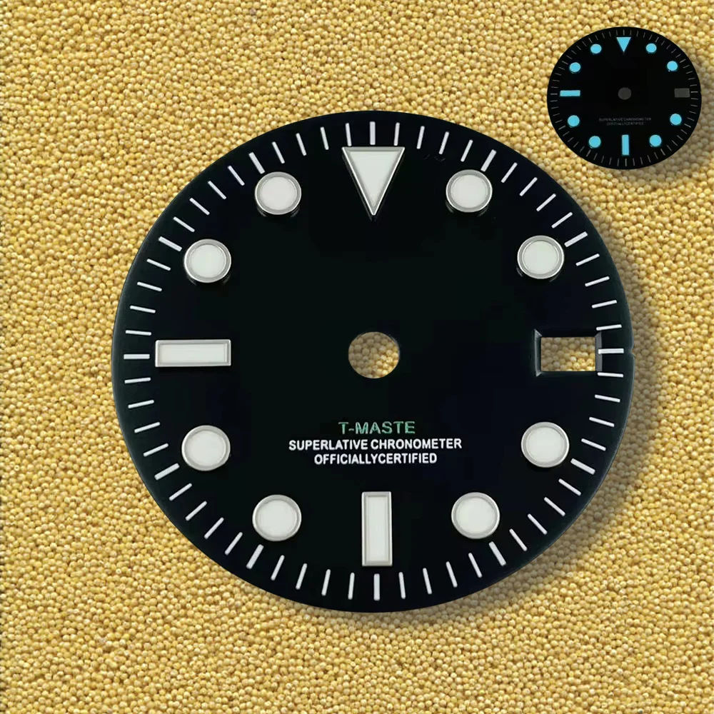 28.5mm S Logo black GMT Dial Fit NH34 Japanese Movement Ice Blue Luminous Watch Modification Accessories