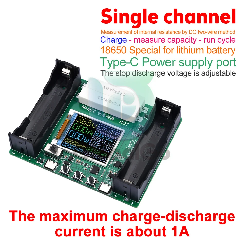 18650 Lithium Battery Capacity Tester Module Type-C LCD Digital MAh MWh Battery Power Bank Detector Module Tester